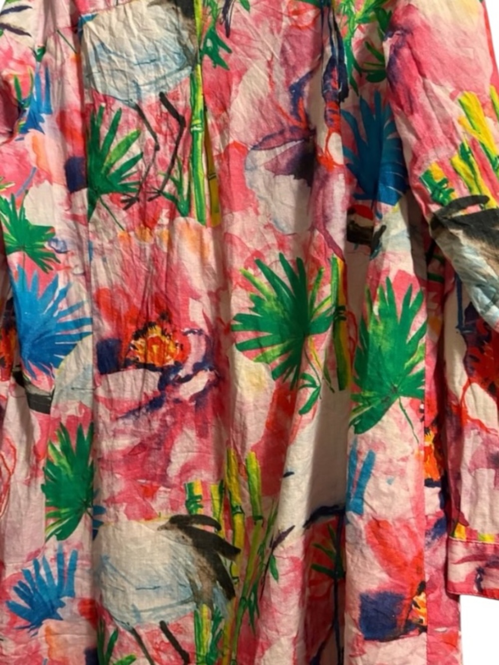 Soft Surroundings XL Tropical Bird Floral Button Front Roll Tab Blouse Colorful - Picture 9 of 13